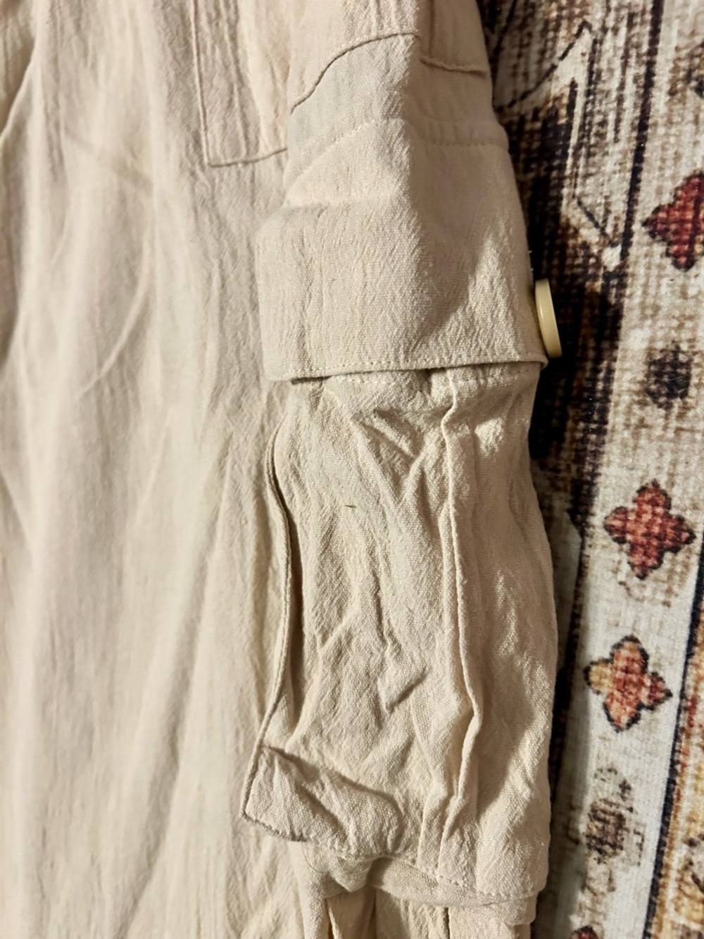 Aakaa Cream Cargo Parachute Pants Large Boho Drawstring Balloon Jogger NWOT - Picture 5 of 11